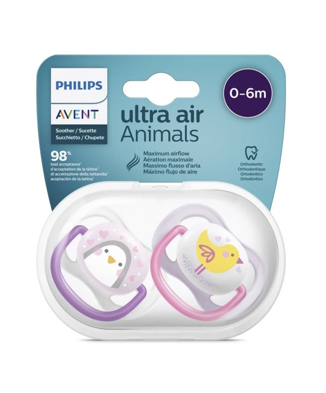 AVENT 2 Sucette ULTRA Air Animals Filles 0-6 Mois