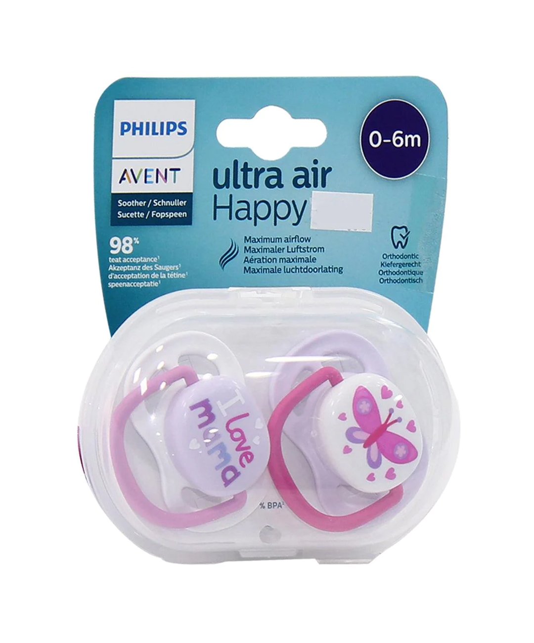 AVENT 2 Sucette ULTRA Air Happy Filles 0-6 Mois