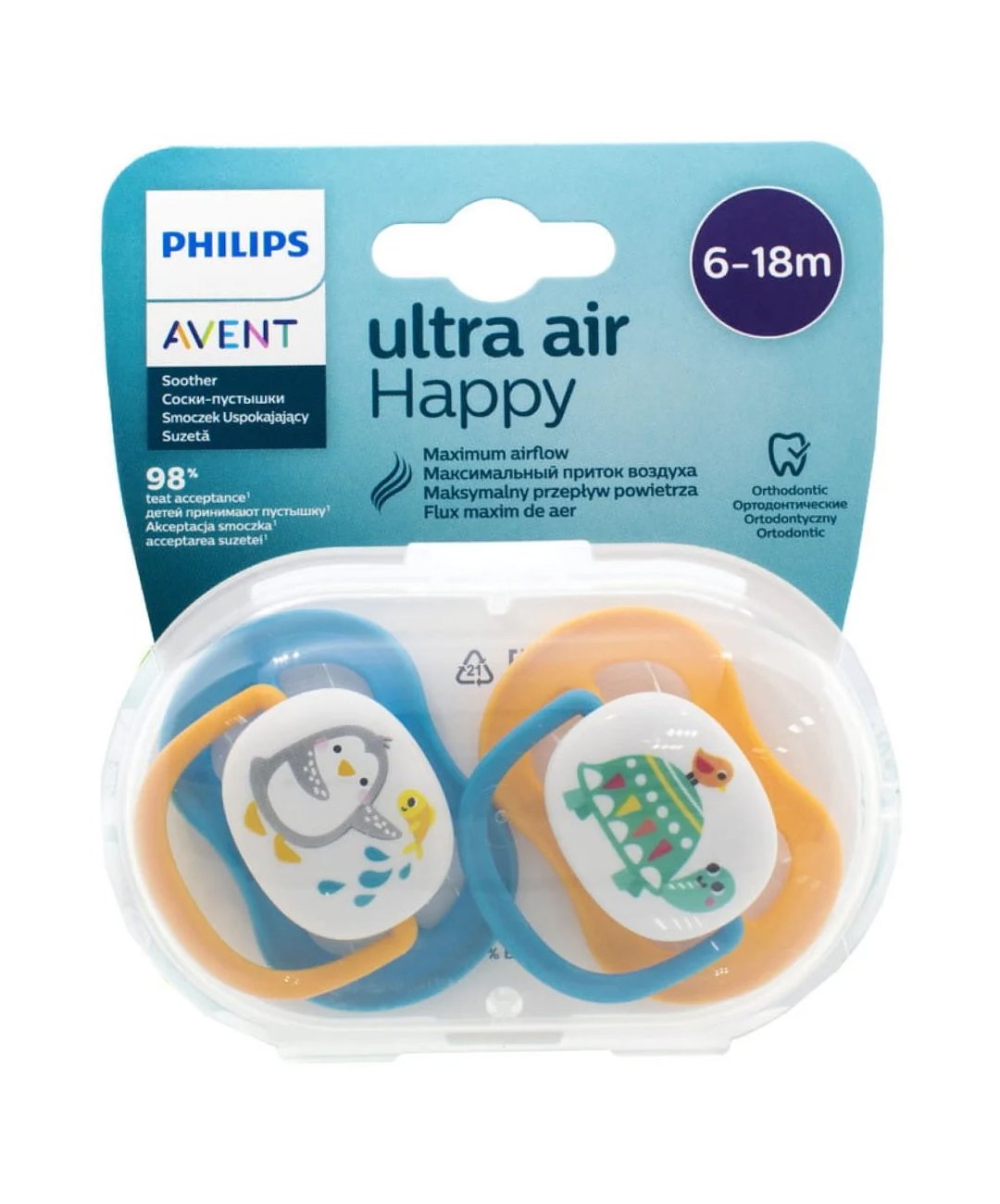 AVENT 2 Sucettes ULTRA Air Animals Garçon 6-18 Mois